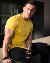 Load image into Gallery viewer, Muscle Training T-shirt Men's Summer Workout Short Sleeve T-shirt High Quality Cotton Fitness Men T-shirt Gym Solid Color Tops
