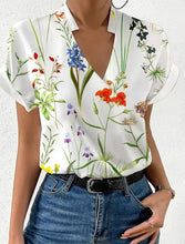 Load image into Gallery viewer, Shirts For Women 2023 Summer Loose V-neck Stand Collar Print Tops And Blouses Blusas Elegantes Finas Para Mujer Casual T Shirt
