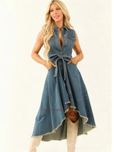 Load image into Gallery viewer, Denim Dresses For Women Sleeveless Sexy Irregular Girl Fashion A-Line Long Tunic Dress Lady Lace-Up Female Jeans Clothes
