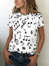 Load image into Gallery viewer, Women T-Shirt  Music Note Print Short Sleeve Crew Neck Casual Loose Fit Casual Top Spring Summer Daily Streetwear Versatile Top
