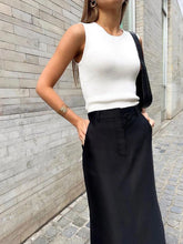 Load image into Gallery viewer, Black Loose Long Skirts Women A-Line Zip Skirts Ladies Elegant Summer Skirts Female With Pocket Ankle-Length Skirts
