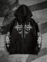 Load image into Gallery viewer, Unisex Gothic Dark Print Zip-Up Hoodie Trendy Streetwear Casual Everyday Fashion Unisex Style Holiday Gift
