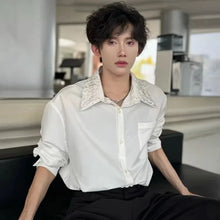 Load image into Gallery viewer, Men's Satin Shirt with Embellished Collar
