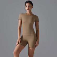Load image into Gallery viewer, Yoga Set Women Sports Short Sleeve Top With High Waist Leggings Running Jogging Workout Workout Clothes Sports Fitness Gym Sets
