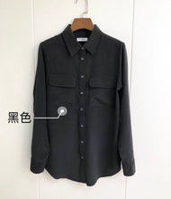 Load image into Gallery viewer, Women Real Silk Shirts Classic Double Pockets Solid Color Casual Fashion Long Sleeve Thin Shirt Blouses Tees
