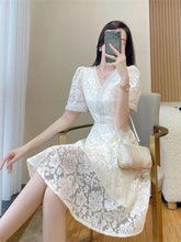 Load image into Gallery viewer, Elegant White Lace Puff Dress
