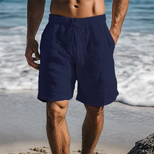 Load image into Gallery viewer, Men Cotton Linen Shorts Summer Lightweight Breathable Casual Beach Style Shorts Basic Solid Color Sweatpants Elastic Waist
