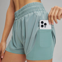 Load image into Gallery viewer, Yoga Shorts Sports Fitness Shorts High Waist Running Fake Two Pieces Anti-Shine Shorts Women's Double Layer Training Leggings
