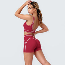 Load image into Gallery viewer, New Woman Yoga Set Color Blocking Sexy Sport Bra Yoga Underwear with Chest Pad High Waist Stripe Running Fitness Shorts Yoga Set
