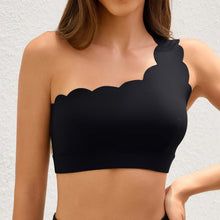 Load image into Gallery viewer, Anfilia Women Sports Bras Fashion Fitness One-Shoulder Design Scalloped Built-In Bras Quick Dry Breathable Yoga Gym Running Tops
