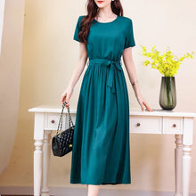 Load image into Gallery viewer, New Fashion Summer Dresses For Women 2025 Elegant Casual Short Sleeve Midi Dress Soild Colour Women Clothing
