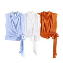 Load image into Gallery viewer, Women's Top 2026 Spring New Style Orange Sleeveless Satin Texture Long Ribbon Top Elegant and Stylish Unique Fashion Focus
