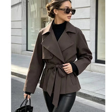 Load image into Gallery viewer, Women's Jackets Autumn 2026 New Fashion Short Trench Coats Chic Lapel Loose Elegant Women long-sleeved Warm Autumn Street Jacket
