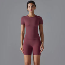 Load image into Gallery viewer, Yoga Set Women Sports Short Sleeve Top With High Waist Leggings Running Jogging Workout Workout Clothes Sports Fitness Gym Sets
