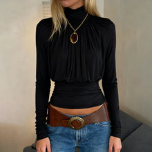 Load image into Gallery viewer, Elegant Black Turtleneck Tee Women

