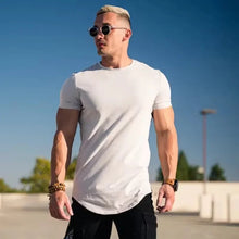 Load image into Gallery viewer, Muscle Training T-shirt Men's Summer Workout Short Sleeve T-shirt High Quality Cotton Fitness Men T-shirt Gym Solid Color Tops
