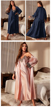 Load image into Gallery viewer, Female Long Twinset Robe Set Nightgown Spring Summer Kimono Bathrobe Gown Sexy Lace Trim Nightdress Satin Home Wear Loungewear
