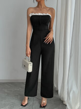 Load image into Gallery viewer, Jumpsuit Spring Summer Women Black Strapless White Ruffle Trim Wide Leg Chic Elegant Daily Date Party Jumpsuit
