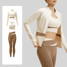Load image into Gallery viewer, Women's Color Block 3 Piece Yoga Set with Thumb Hole Running Waist Cincher Slim Fit Workout Set Lightweight Pilates Clothes
