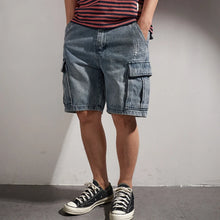 Load image into Gallery viewer, Retro Denim Utility Knee Shorts
