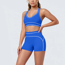 Load image into Gallery viewer, New Woman Yoga Set Color Blocking Sexy Sport Bra Yoga Underwear with Chest Pad High Waist Stripe Running Fitness Shorts Yoga Set
