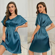 Load image into Gallery viewer, V-Neck Nightdress Loungewear Women Sleepwear Morning Gown Lingerie Sleepdress Robe Summer Nightgown Silky Satin Home Dress
