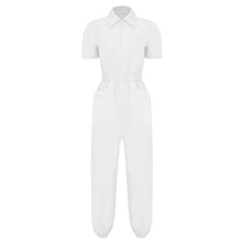 Load image into Gallery viewer, Womens Short Sleeve Scrubs Jumpsuit Front Zipper Elastic Waist Jogger Pants Rompers Nurse Doctor Workwear for Caring Nursing
