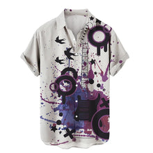Load image into Gallery viewer, Shirts For Men Music Guitar Print Rock Hip Hop Tops Male Clothing Short Sleeve V-Neck Beach Ahloa Shirts Camisa Social Masculina
