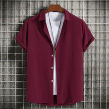 Load image into Gallery viewer, New Short Sleeve Shirts for Men Fashion Solid Casual Lapel Cardigan Tops Men Comfort Single-breasted Blouse Summer Beach Shirts
