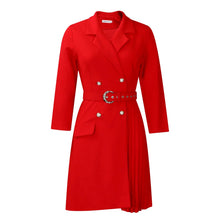 Load image into Gallery viewer, Pleated Notched Collar Midi Dress
