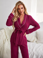 Load image into Gallery viewer, Wrap Belt V Neck Pajama Set
