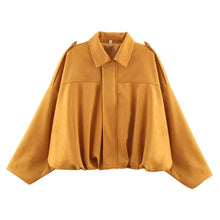 Load image into Gallery viewer, Women Bomber Jackets Suede Texture Coats Fashion Turn-down Collar Long Sleeve Loose Vintage Female Outerwear Chic Top Streetwear
