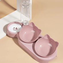 Load image into Gallery viewer, Pet Bowls With Water Feeder, 3 In 1 Ear Design Tilted Cat Water And Food Bowl Set With Gravity Water Bottle For Neck Protection
