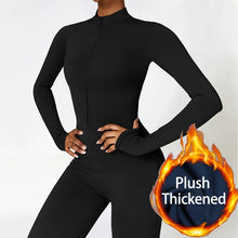 Load image into Gallery viewer, Warm Plush Sports Jumpsuits Women's Tracksuit One-Piece Fitness Suit Winter Gym Sets Long Sleeves Black Exercise Bodysuit Woman
