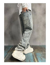 Load image into Gallery viewer, Jacquard All Over High Street Jeans Mens 2024 New Straight Lift Pattern Loose Wide Leg Jeans Casual Boyfriend Jeans Pants Tide
