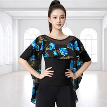 Load image into Gallery viewer, Dancewear Women Tops Summer Fashion Print Latin Line Dance Costume New Products Ballroom Dance Women Top Training Clothes Black
