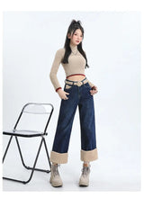 Load image into Gallery viewer, Winter Straight Leg Denim Jeans
