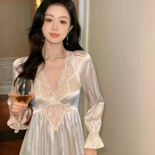 Load image into Gallery viewer, Female Long Nightdress Retro French Court Style Princess Nightgown Sleepwear Spring Summer Loose Rayon Home Clothes Lounge Wear
