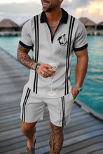 Load image into Gallery viewer, Summer Men's Tracksuit Short Sleeve Polo Shirt Set Fashion Luxury Chain Print Clothing 2 Pieces Casual Suit Streetwear Outfit
