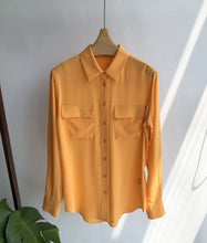 Load image into Gallery viewer, Women Real Silk Shirts Classic Double Pockets Solid Color Casual Fashion Long Sleeve Thin Shirt Blouses Tees

