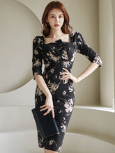 Load image into Gallery viewer, Elegant Floral Square Collar Dress
