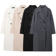 Load image into Gallery viewer, Winter Coat For Women 2024 Solid Lapel Double Breasted Long Cardigan Top Female Pokcet Streetwear Woman New In OuterCoat
