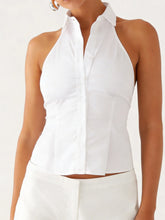 Load image into Gallery viewer, Women Button up Halter Tops Summer Trendy Lapel Tie up Backless Shirts for Streetwear Aesthetic Grunge Clothes
