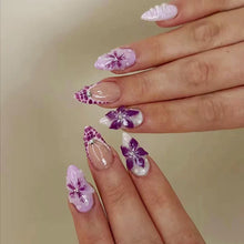 Load image into Gallery viewer, Medium fake nails for women Gradient nude brown blue flowers or rhinestones fall winter almond tips press on false nail art set
