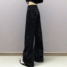Load image into Gallery viewer, New Female Black Jeans Are Cool Studded With Diamonds. Casual Denim Trousers High-waisted, Straight-leg Wide-leg Pants Women's
