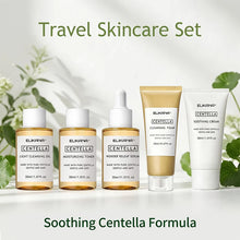 Load image into Gallery viewer, Centella Asiatica Travel Face Skin Care Kit: Serum,Cleansing Oil,Moisturizing Toner,Cleaner Foam,Soothing Cream,Skincare Set
