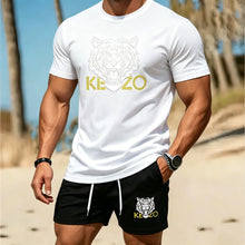 Load image into Gallery viewer, Men Summer Tiger Stripe 2 Piece Tracksuit Breathable Quick Dry Short Sleeve T Shirt Shorts Set Gym Running Sportswear
