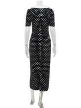 Load image into Gallery viewer, Dot Printed Dresses For Women Fashion Sexy Streetwear Short Sleeves Sheath Turn Down Collar V-Neck Long Vestidos Robes Female
