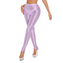 Load image into Gallery viewer, Womens Shiny Glossy High Waisted Stirrup Leggings Tights Gymnastics Workout Yoga Pants Tummy Control Sports Trousers
