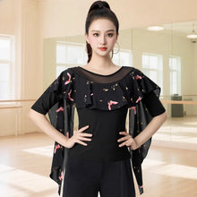 Load image into Gallery viewer, Dancewear Women Tops Summer Fashion Print Latin Line Dance Costume New Products Ballroom Dance Women Top Training Clothes Black

